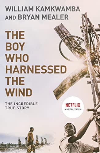 Book cover: boy, windmill, and text "The Boy Who Harnessed the Wind".