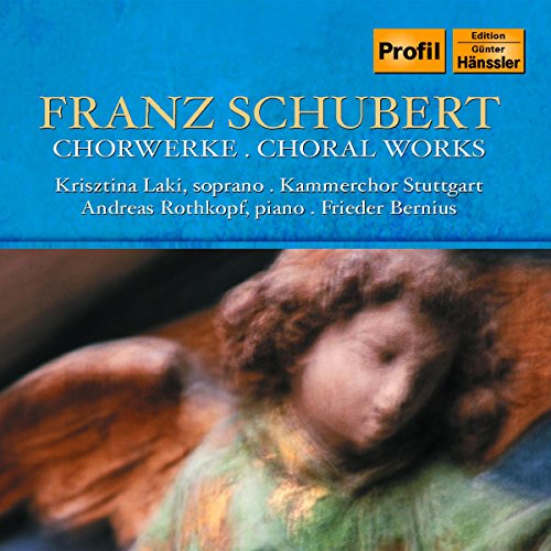 CD cover for Schubert choral works featuring a sculpted angel detail.