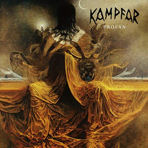 Dark, surreal album cover for Kampfar’s “Profan” featuring a cloaked figure.