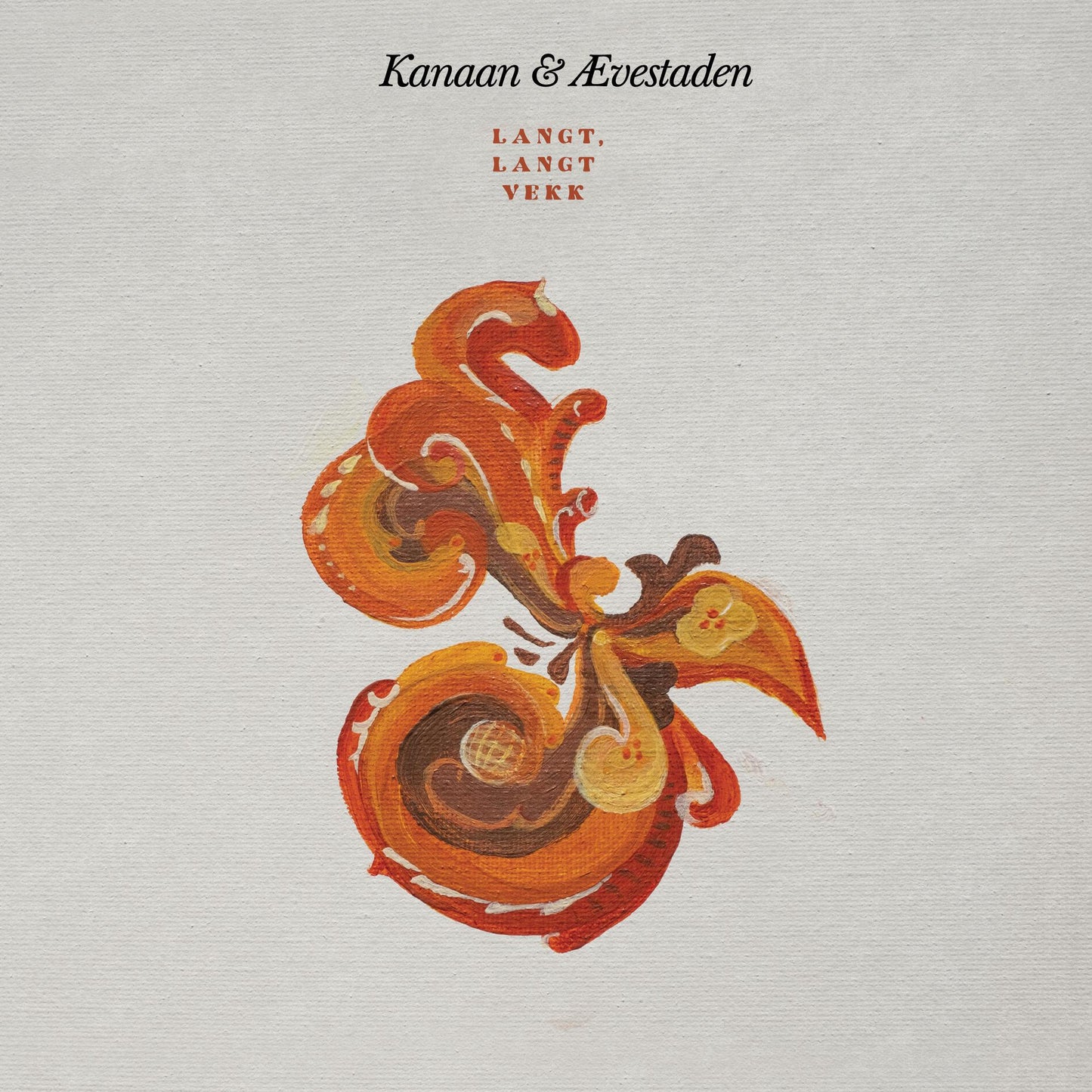 Vinyl record cover with abstract orange and brown floral illustration.