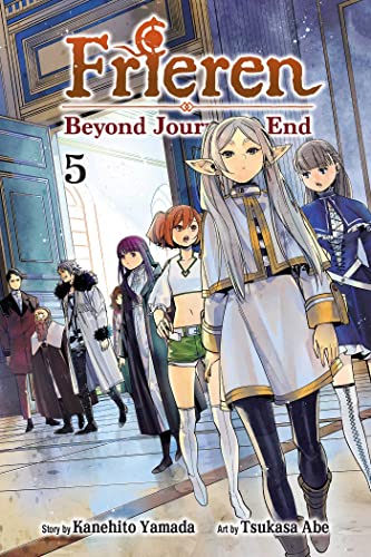 Manga cover featuring Frieren and other characters walking through a large, open doorway.