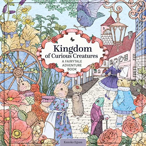 Whimsical coloring book cover featuring anthropomorphic animals in a charming fairytale village setting.