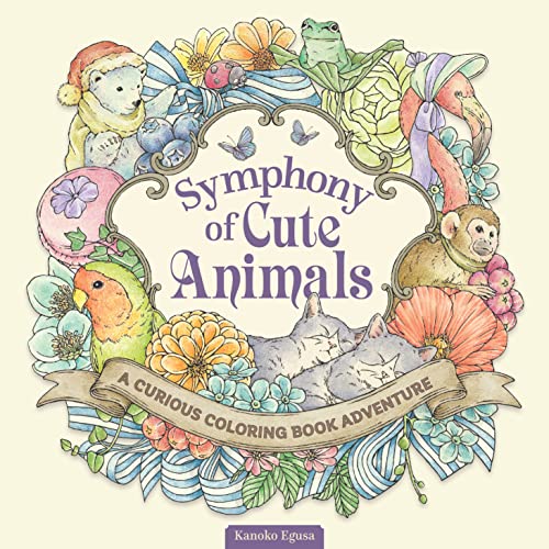Coloring book cover featuring a wreath of illustrated animals, flowers, and ribbons.