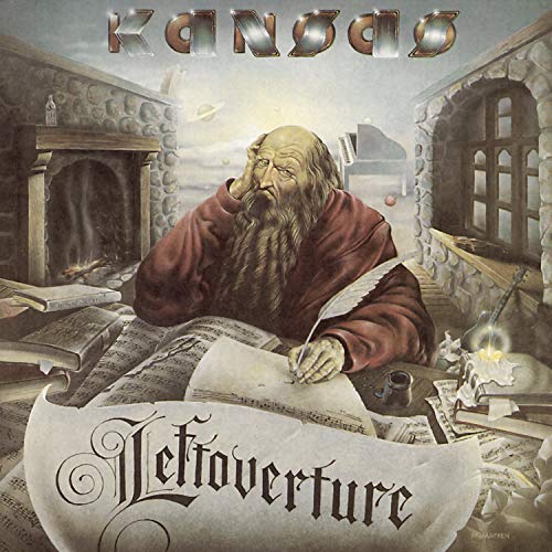 Album cover for Kansas’ “Leftoverture” featuring a bearded man writing.