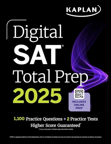 Kaplan Digital SAT Total Prep 2025 book cover with purple swirl design.