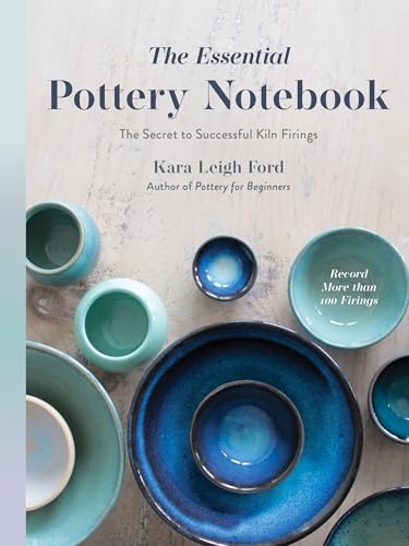 Book cover titled The Essential Pottery Notebook featuring various blue and green ceramic bowls.