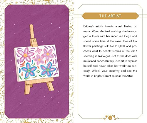 Card depicting a colorful flower painting on an easel, purple background.