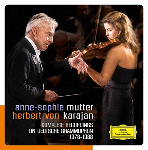 Herbert von Karajan guiding violinist Anne-Sophie Mutter, album cover.