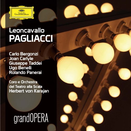 CD cover for Leoncavallo’s Pagliacci, featuring stage lights and text.