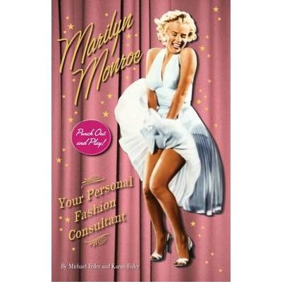 Marilyn Monroe in a white dress, book cover with pink curtain backdrop.