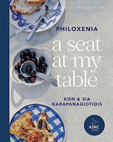 Book cover titled A Seat at My Table featuring Greek food on plates.
