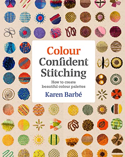 Book cover with colourful stitched circles and the title "Colour Confident Stitching".