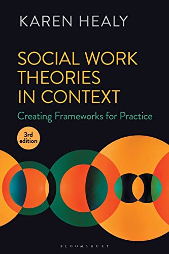 Book cover: "Social Work Theories in Context," 3rd edition, with abstract circles.