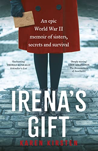 Book cover: woman in red coat holding a letter, winter scene.