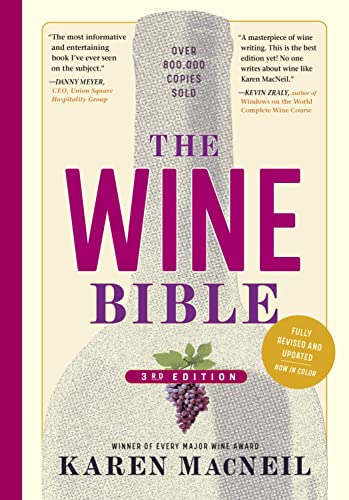 Book cover: “The Wine Bible, 3rd Edition” with wine bottle image.