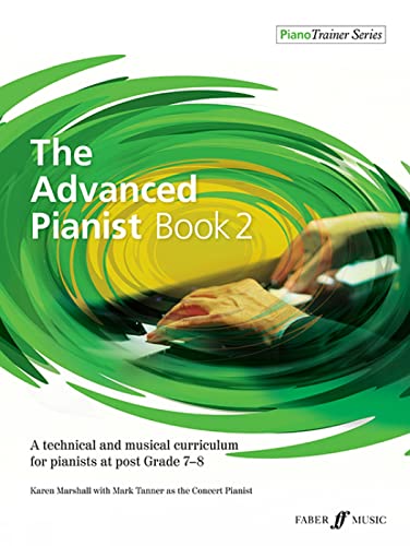 Cover of The Advanced Pianist Book 2 with green abstract swirls and piano hands.