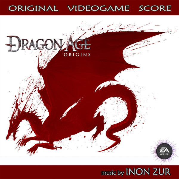 Red silhouette of a dragon against a white background, “Dragon Age” logo.
