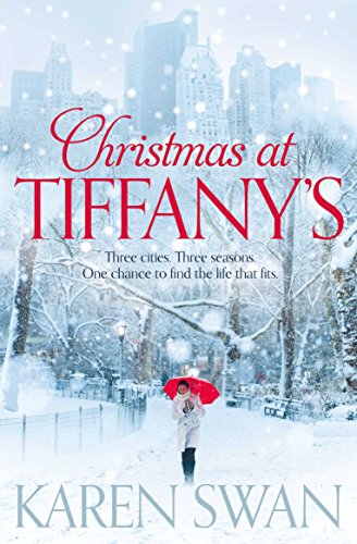 Book cover showing a woman with a red umbrella in a snowy city park.
