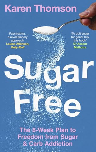 Book cover titled Sugar Free with a hand holding a spoonful of sugar.