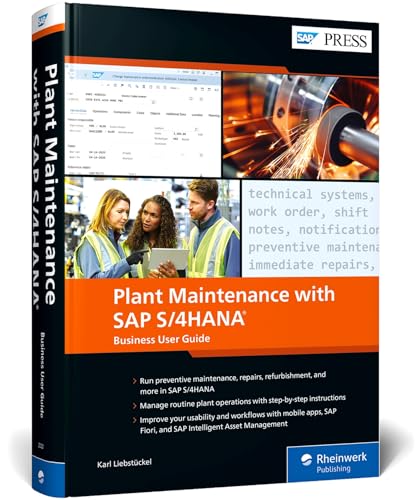 Book cover: "Plant Maintenance With SAP S/4HANA", showing industrial scenes.