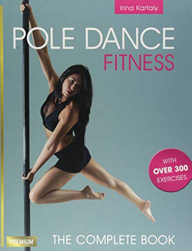 A woman in black athletic wear performs a pole dance move against a background.