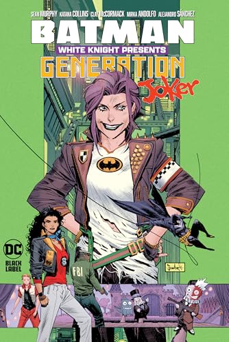 Comic book cover featuring a woman with purple hair and a Batman patch.