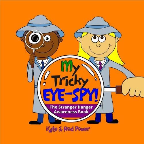 "Book cover featuring cartoon detectives with magnifying glasses on an orange background."