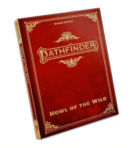 Red hardcover book, “Pathfinder Howl of the Wild” with gold detailing.