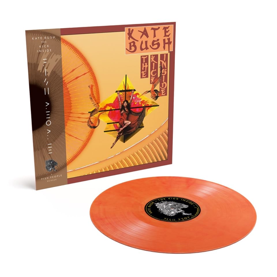 Kate Bush The Kick Inside vinyl record album cover and orange marbled vinyl disc.