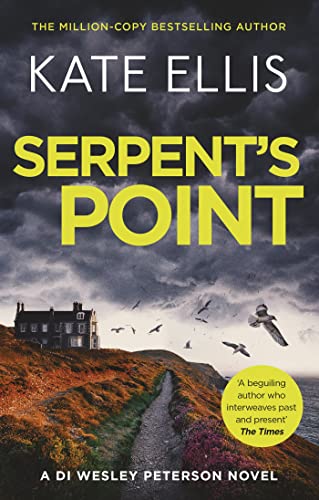 Book cover: dark coastal landscape with a house and birds, titled "Serpent's Point".