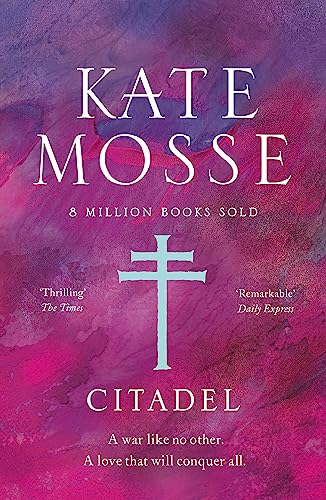 Book cover of Citadel by Kate Mosse featuring a double-barred cross on purple background.