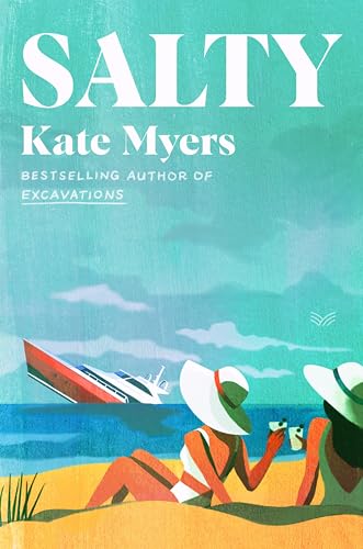 Book cover: two women relaxing on a beach with a large ship.