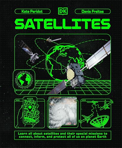 Book cover featuring Earth, satellites, and a grid background in neon green.