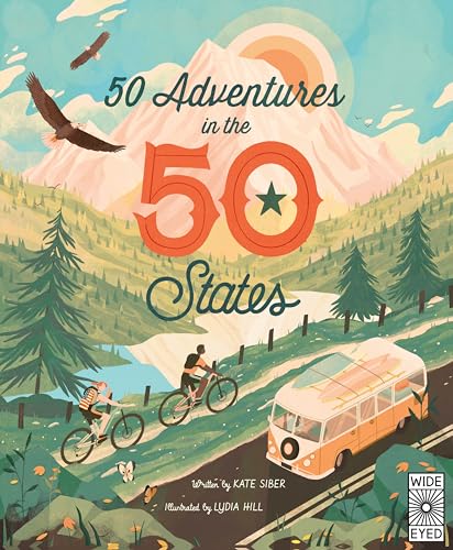 Book cover with illustrated mountain landscape, cyclists, and a vintage van.