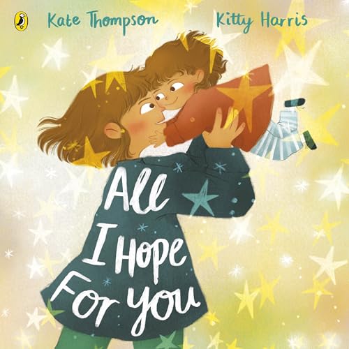 Book cover: child hugging a teddy bear amidst sparkling stars.