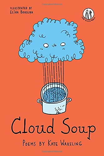 A blue cartoon cloud rains into a cooking pot on an orange background.