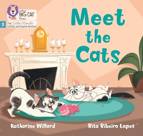 Children’s book cover with cats, a fireplace, and a pink toy.