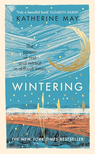 Book cover for Wintering by Katherine May featuring a crescent moon over a landscape.