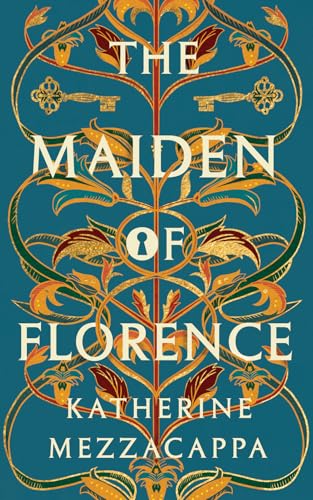 Book cover with ornate gold floral patterns, keys, and a keyhole on teal background.