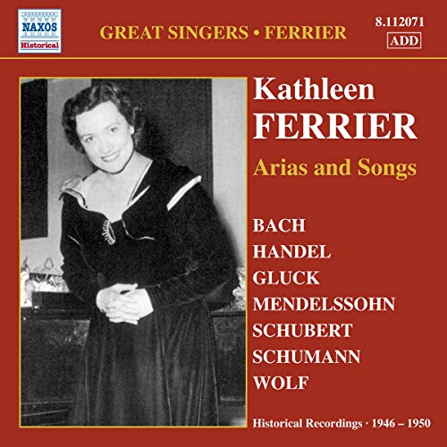 CD cover featuring a black and white portrait of singer Kathleen Ferrier on red background.