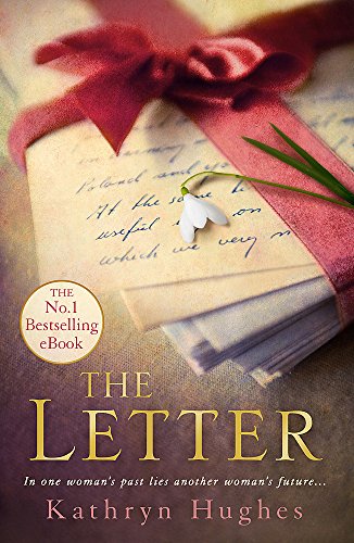 Book cover with vintage letters, ribbon, and a single white flower.