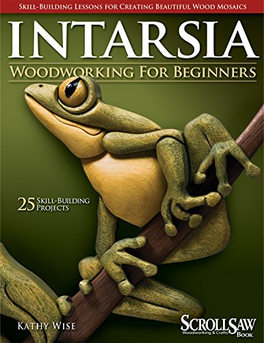 Book cover: "Intarsia Woodworking for Beginners" featuring a wooden frog.