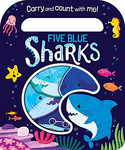 Book cover with illustrated blue sharks and other sea creatures.
