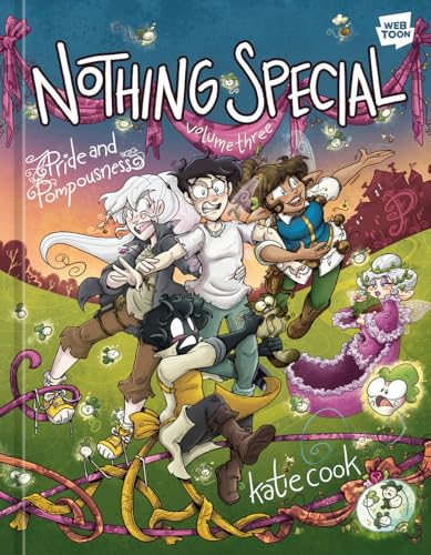 Graphic novel cover featuring four young characters and a small dog in a fantasy setting.