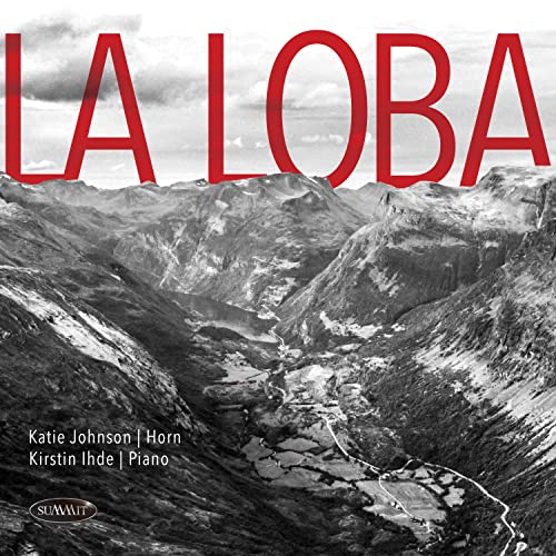 CD cover for “La Loba” featuring mountains and text in red.