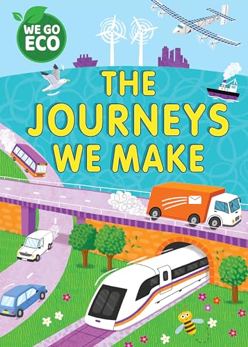 Book cover illustrating various modes of transport—cars, trains, planes—and wind turbines.