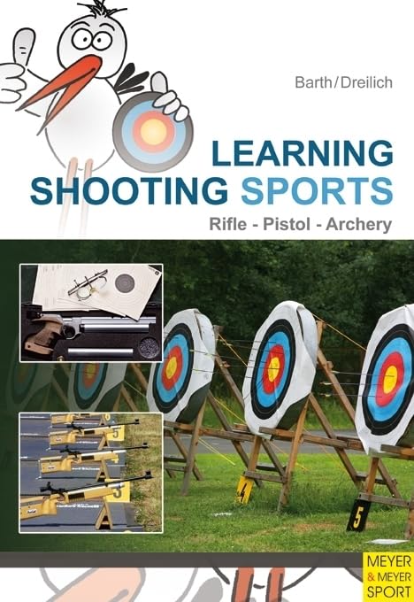 Book cover: "Learning Shooting Sports" with target and gun images.