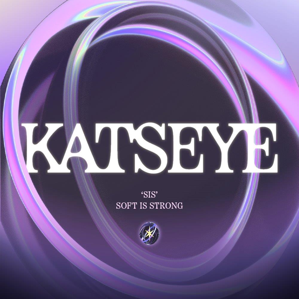 KATSEYE “SIS” CD cover with swirling purple and white abstract design.