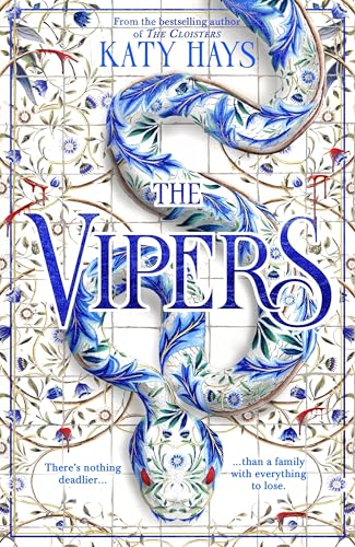 Book cover: blue and white patterned viper coiled on tiled background.