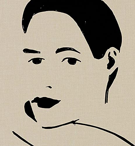 Minimalist black and white line drawing of a woman's face on a textured background.